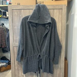 525 Cashmere medium sweater cardigan gray hooded cinch tie wait Doleman sleeve